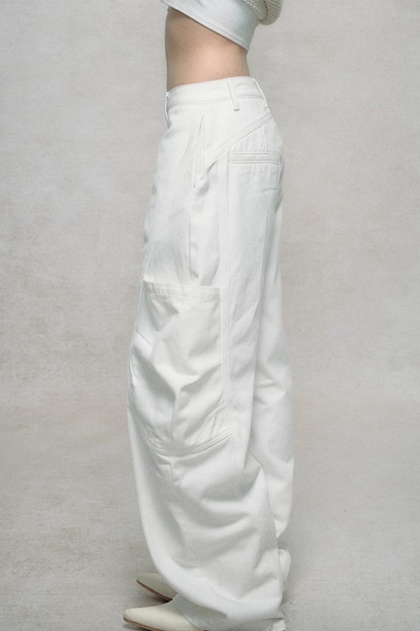 Diagonal Placket Wide-Leg Cargo Pants