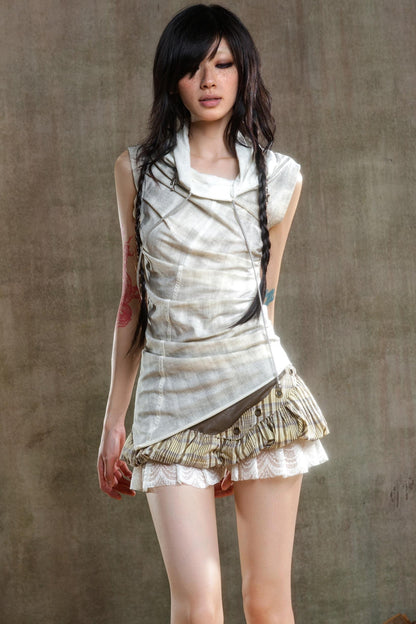 Color-Block Plaid Mini Skirt