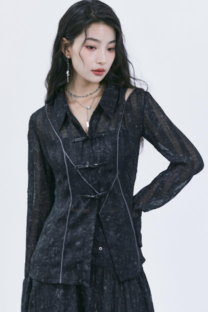 Stylish Semi-Sheer Long-Sleeve Shirt