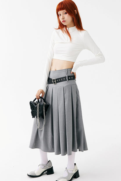 College Style Long Pleated Skirt