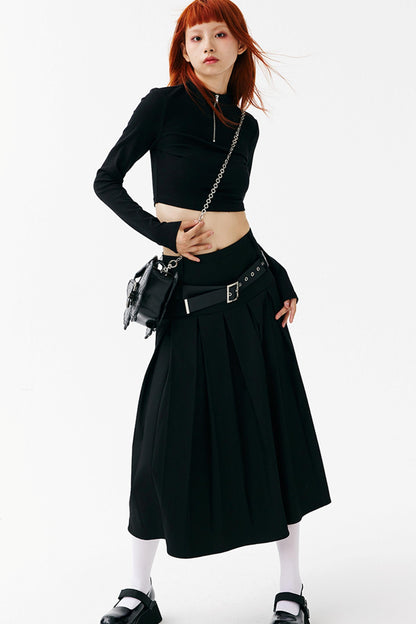 College Style Long Pleated Skirt