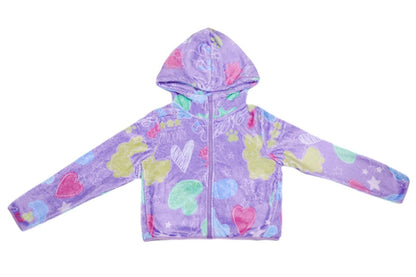 Purple Cropped Fleece Print Jacket