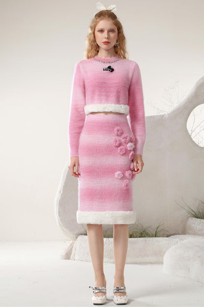 Gradient Sweater Pleated Skirt Set-Up