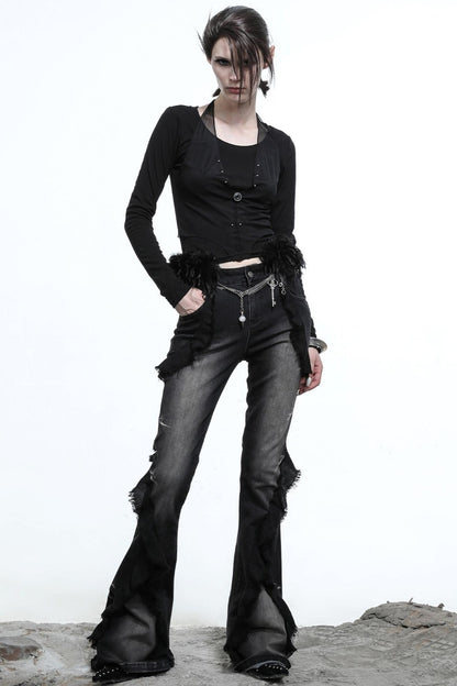 Fake Halterneck Patchwork Wool T-Shirt