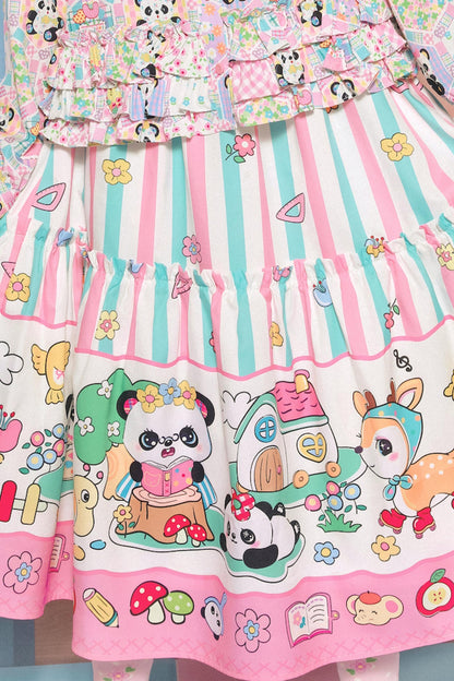 Panda Cartoon Striped Long Elastic Skirt