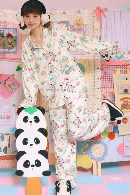 Cartoon Panda Print Pajamas Set-Up