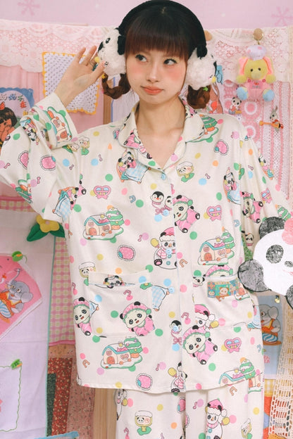 Cartoon Panda Print Pajamas Set-Up