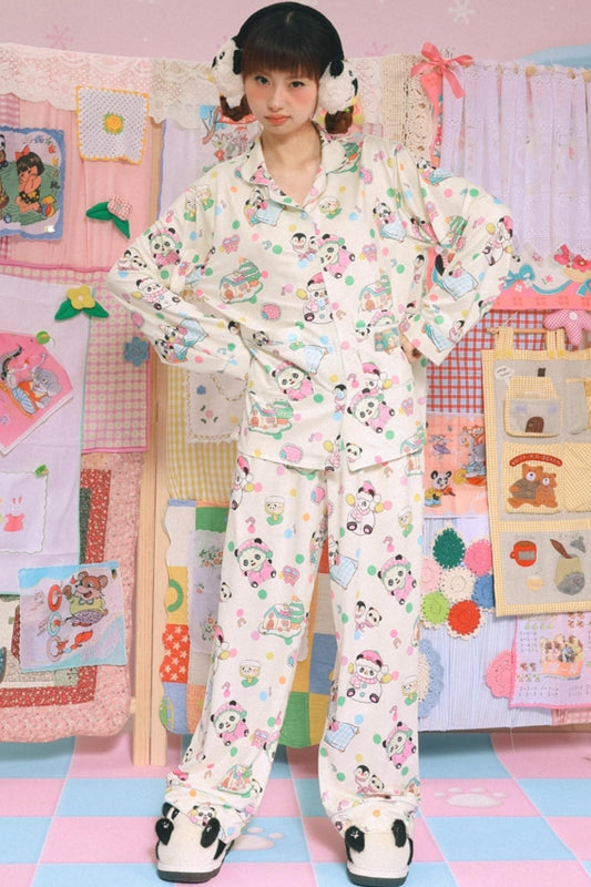 Cartoon Panda Print Pajamas Set-Up