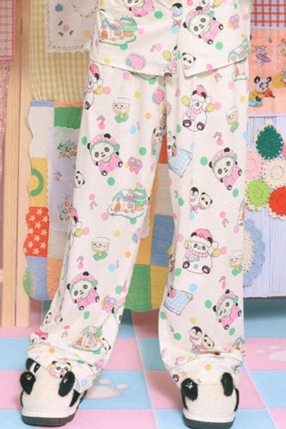 Cartoon Panda Print Pajamas Set-Up