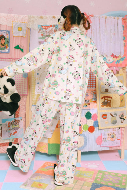 Cartoon Panda Print Pajamas Set-Up