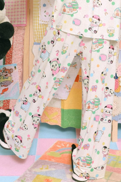 Cartoon Panda Print Pajamas Set-Up