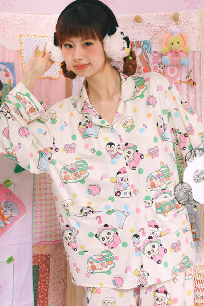 Cartoon Panda Print Pajamas Set-Up