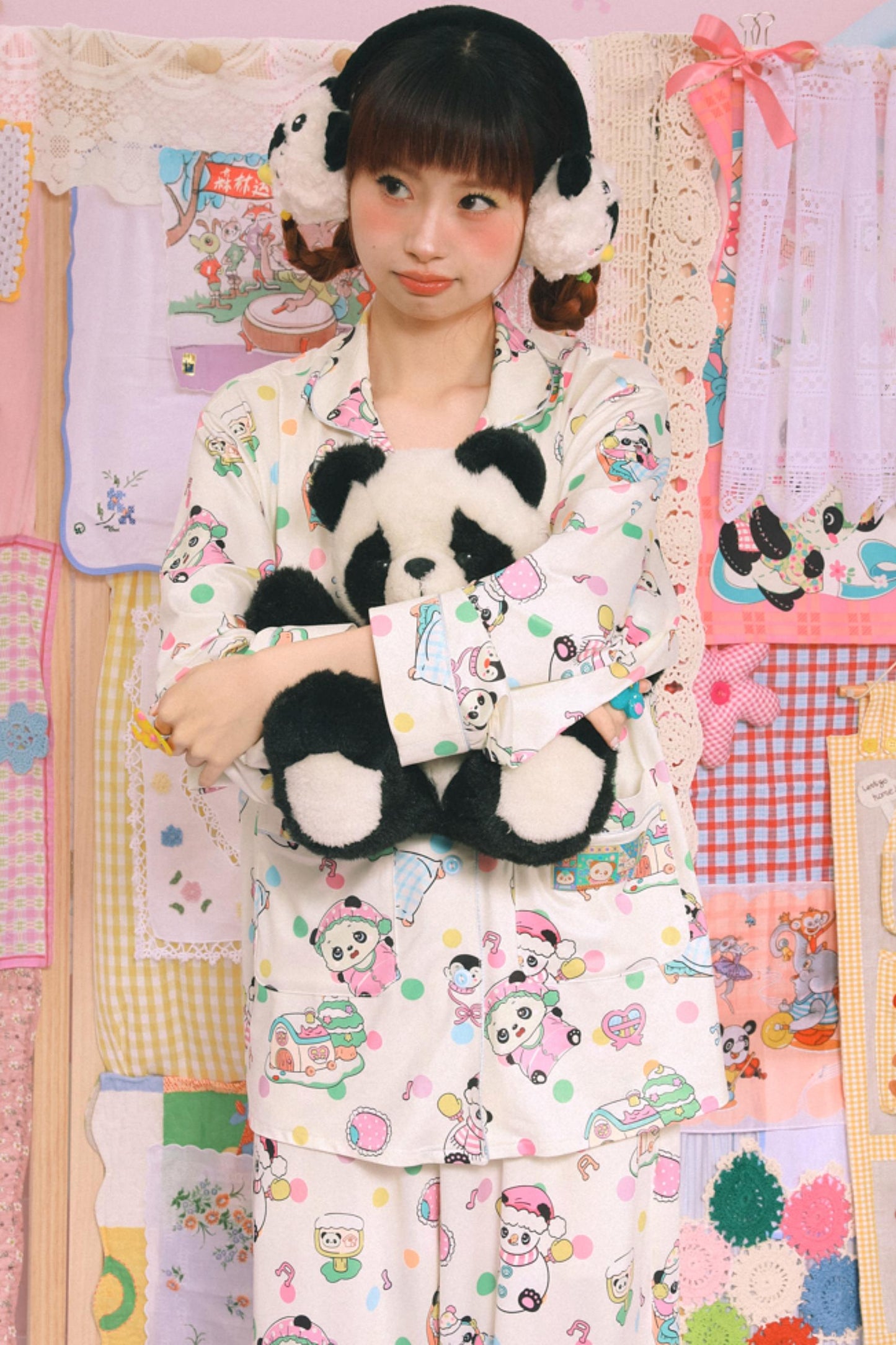 Cartoon Panda Print Pajamas Set-Up