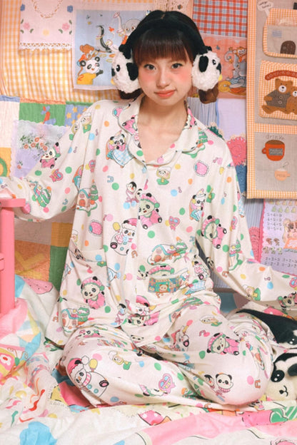 Cartoon Panda Print Pajamas Set-Up