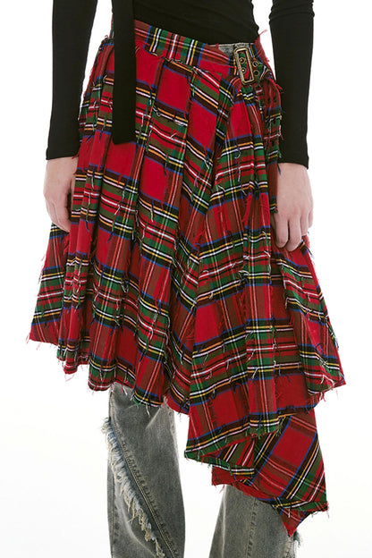 Classic Checkered Asymmetrical Pleated Skirt