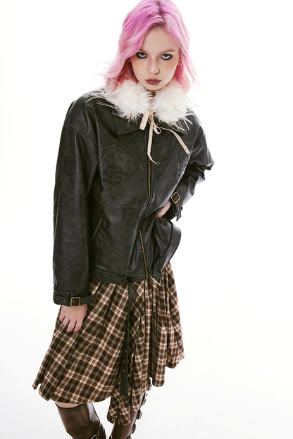 Classic Checkered Asymmetrical Pleated Skirt