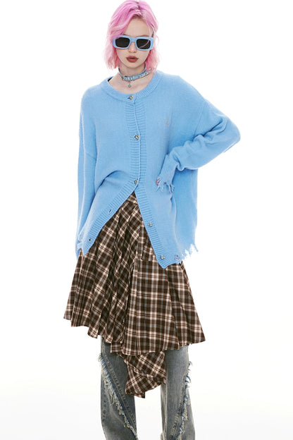 Classic Checkered Asymmetrical Pleated Skirt