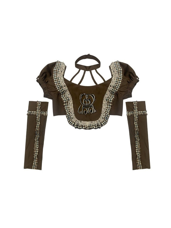 Puff Sleeve Short Top & Arm Warmer