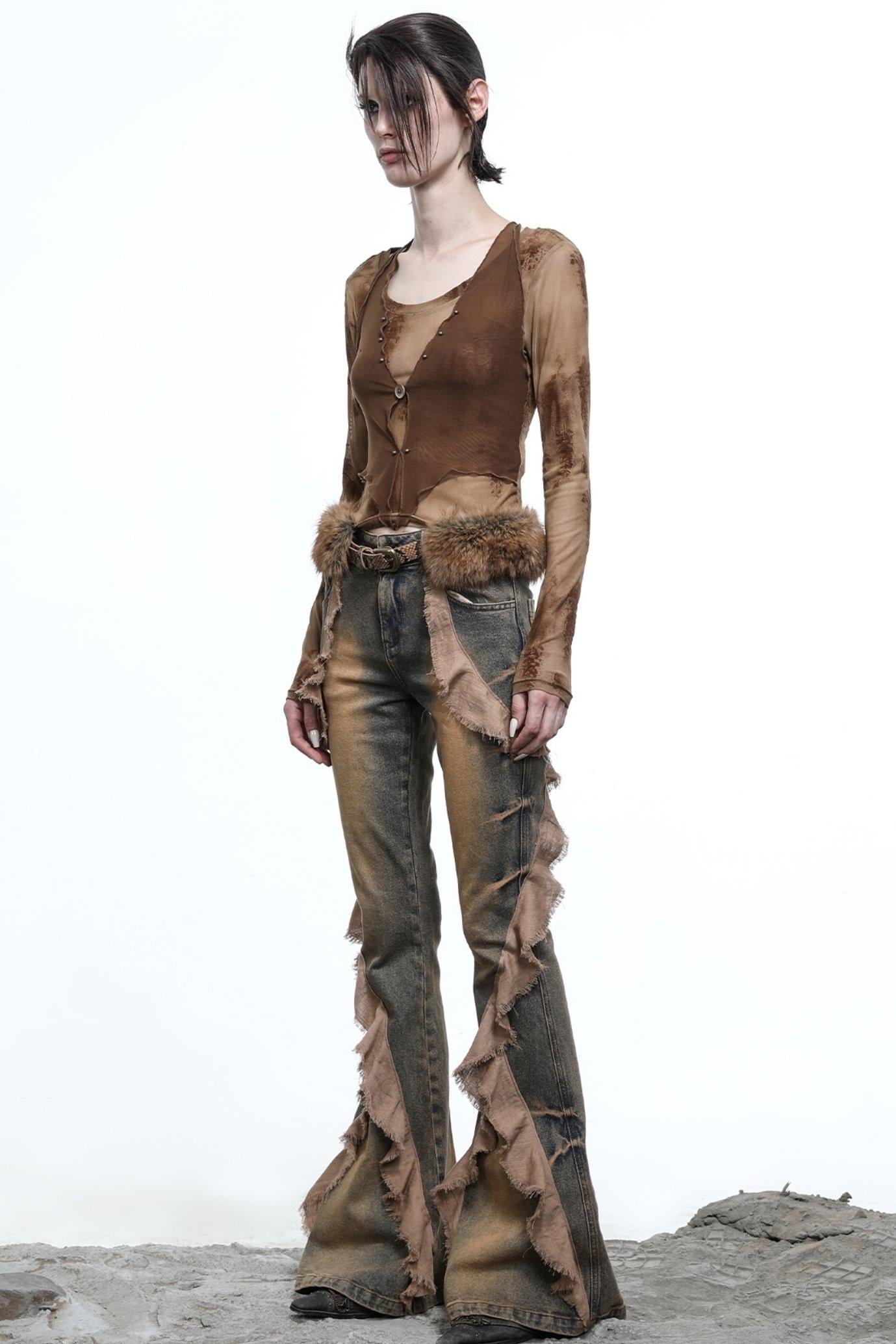 Fake Halterneck Patchwork Wool T-Shirt