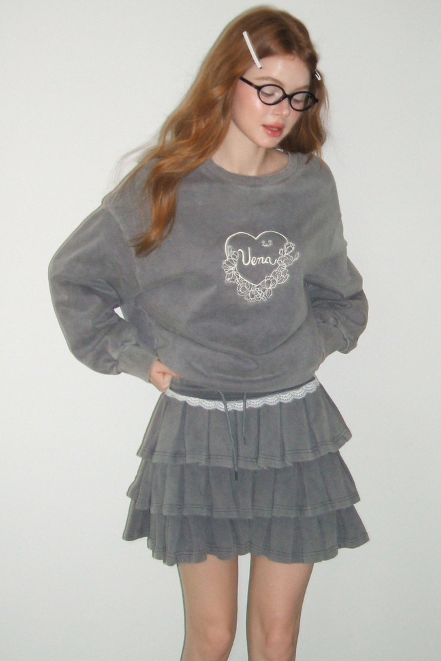Gray Halter Sweatshirt Skirt Set-Up