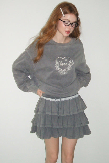 Gray Halter Sweatshirt Skirt Set-Up