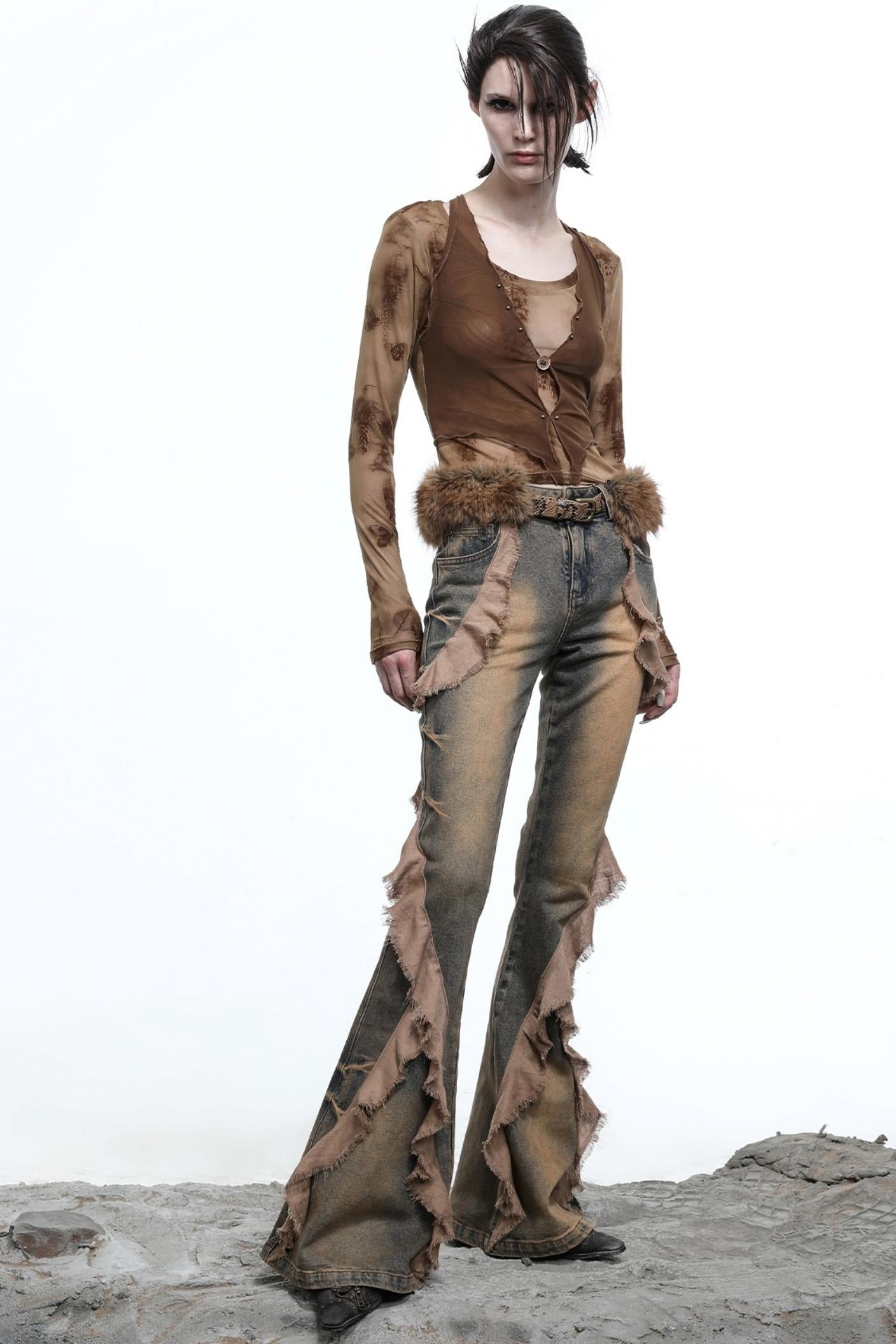 Fake Halterneck Patchwork Wool T-Shirt