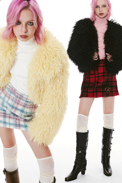 Soft Plaid Fleece Mini Skirt