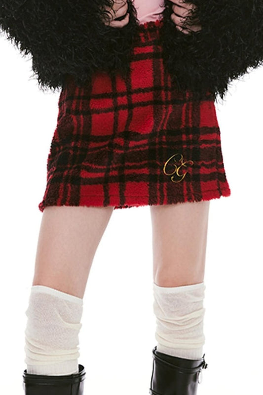 Soft Plaid Fleece Mini Skirt