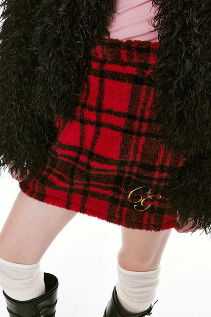 Soft Plaid Fleece Mini Skirt