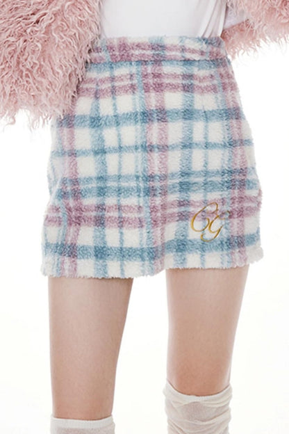 Soft Plaid Fleece Mini Skirt