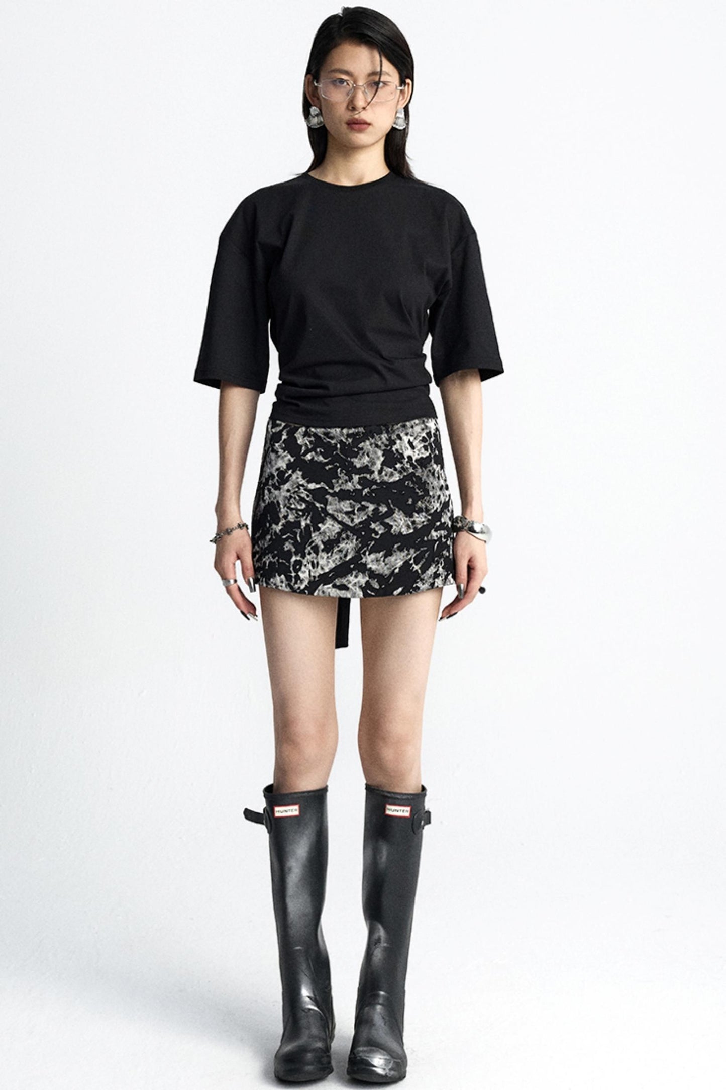 Mottled Jacquard Wrap Skirt