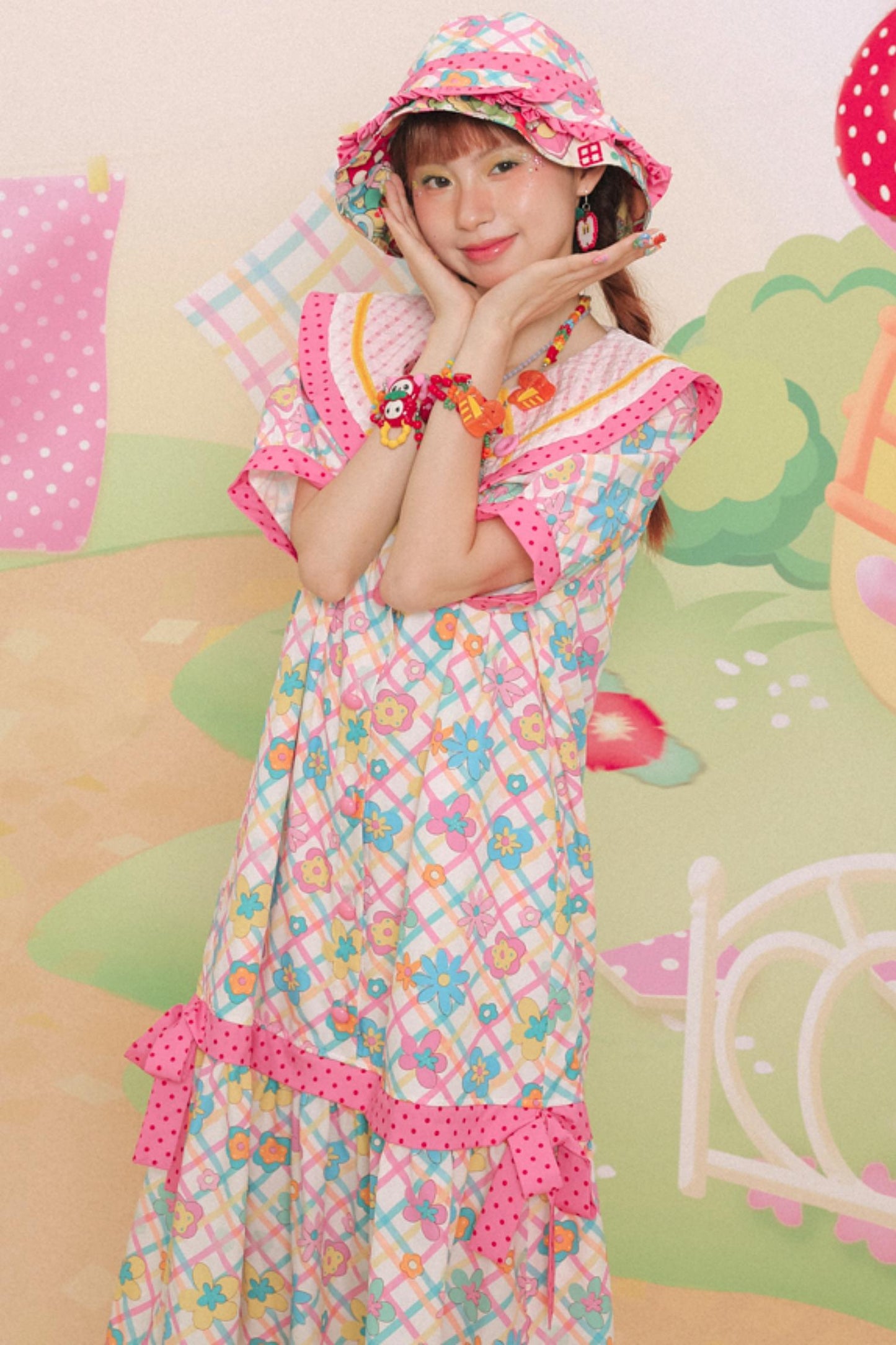 Cute Flower Pattern Lapel Short-Sleeve Dress