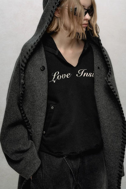 V-Neck Cropped Hooded Sweatshirt