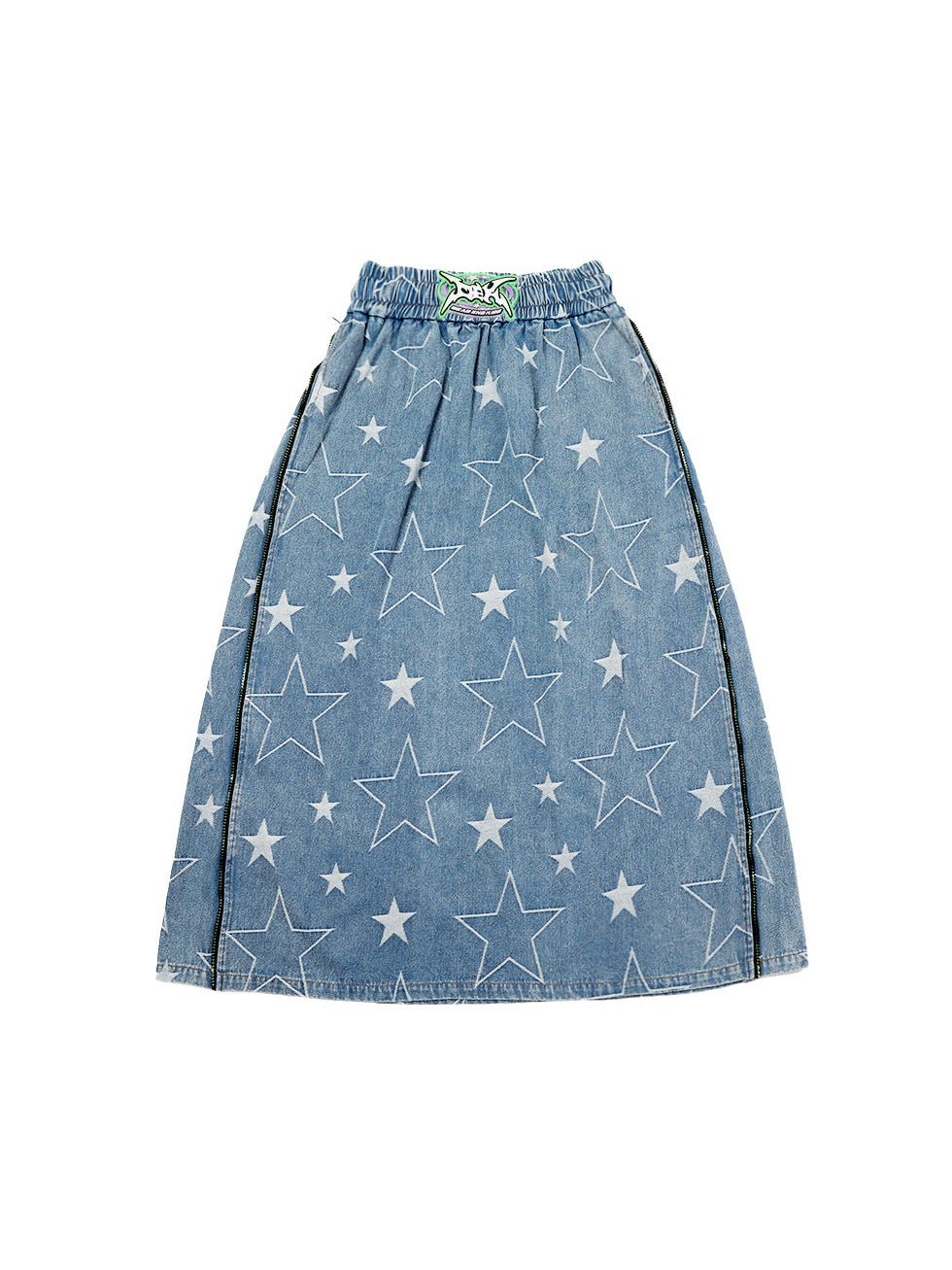 Star Side Zipper Loose A-line Denim Skirt