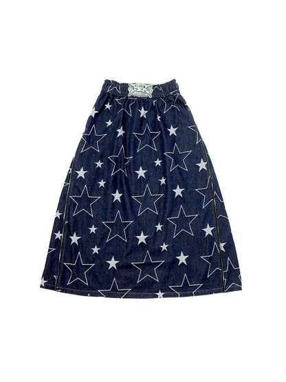 Star Side Zipper Loose A-line Denim Skirt