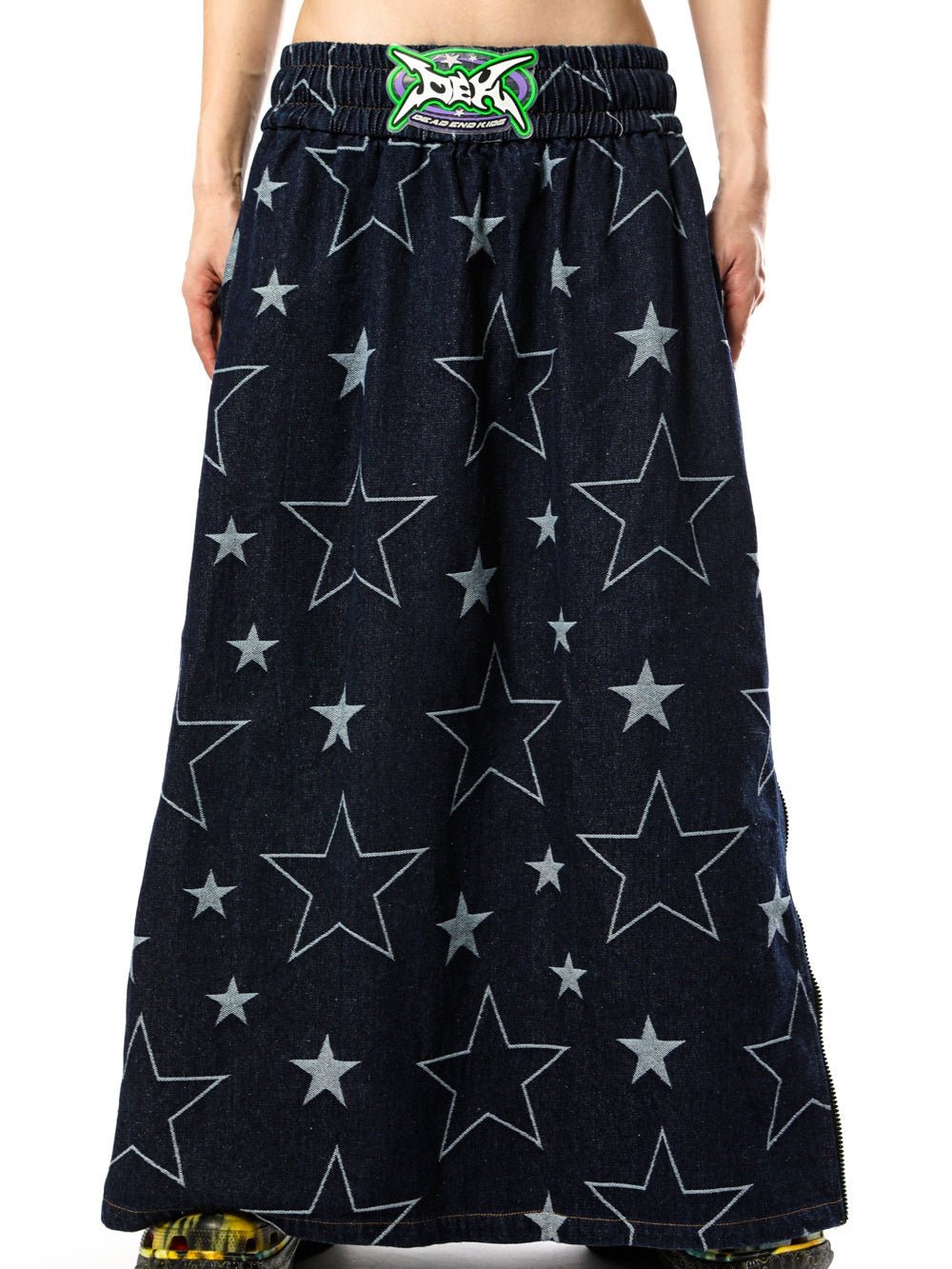 Star Side Zipper Loose A-line Denim Skirt