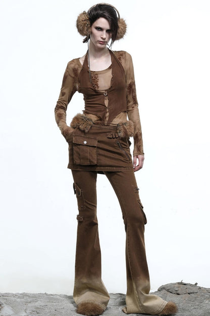 Fake Halterneck Patchwork Wool T-Shirt