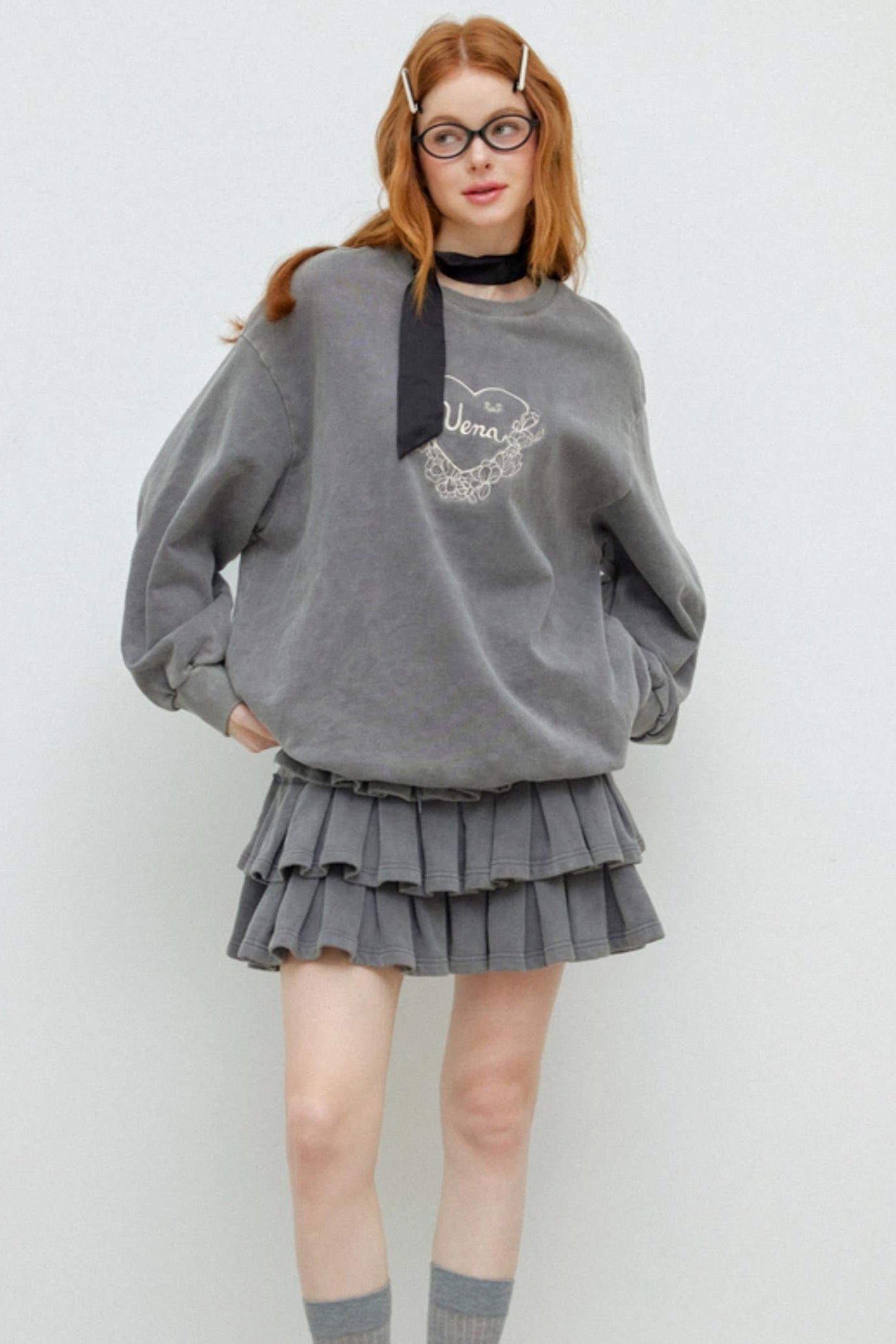 Gray Halter Sweatshirt Skirt Set-Up