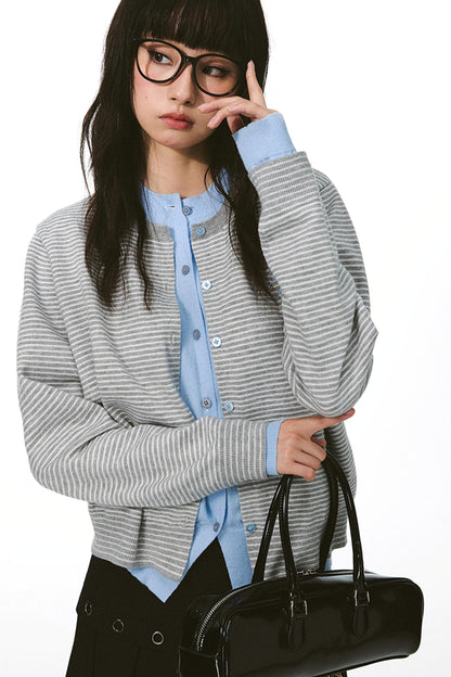 Contrast Trim Long-Sleeve Cardigan