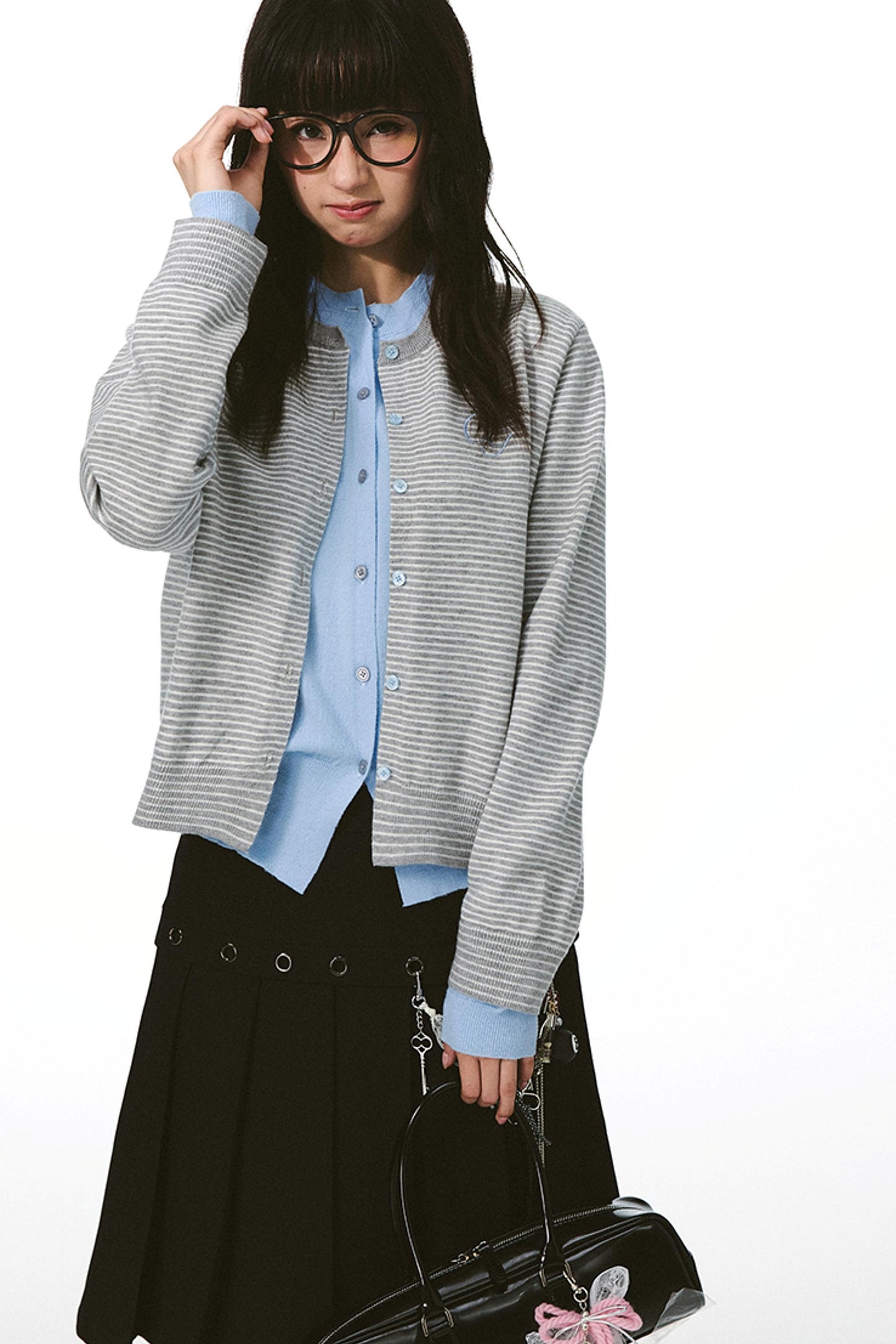 Contrast Trim Long-Sleeve Cardigan