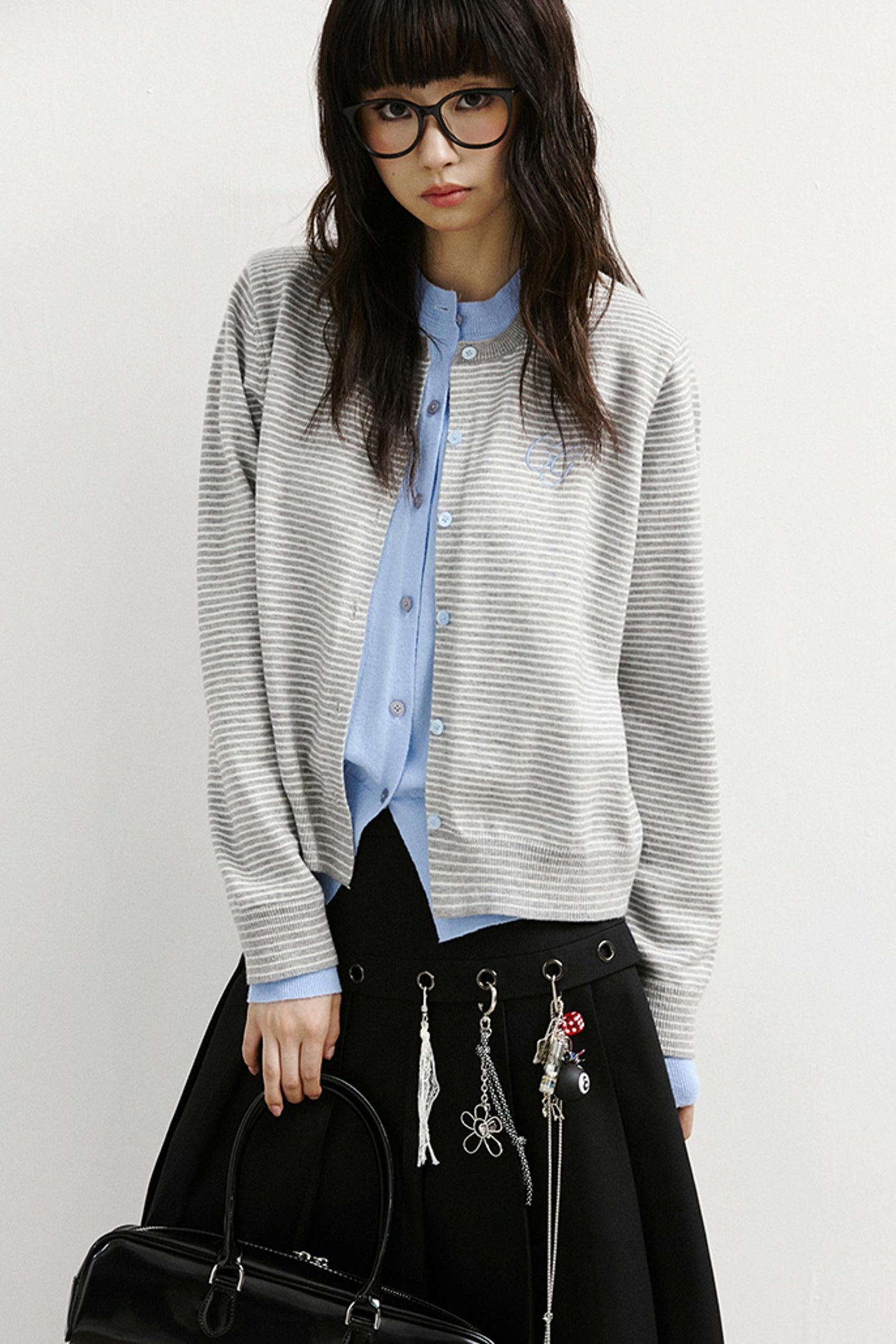 Contrast Trim Long-Sleeve Cardigan