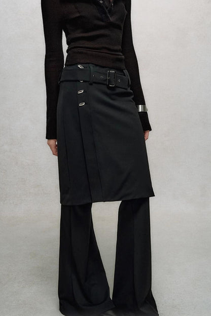 Black High Waist Flared Skirt Pants