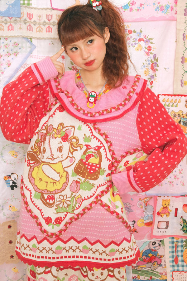 Pink Jacquard Knit Pullover Top