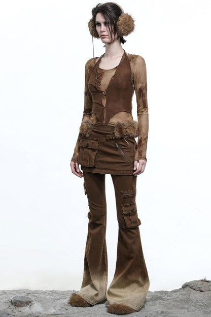 Fake Halterneck Patchwork Wool T-Shirt