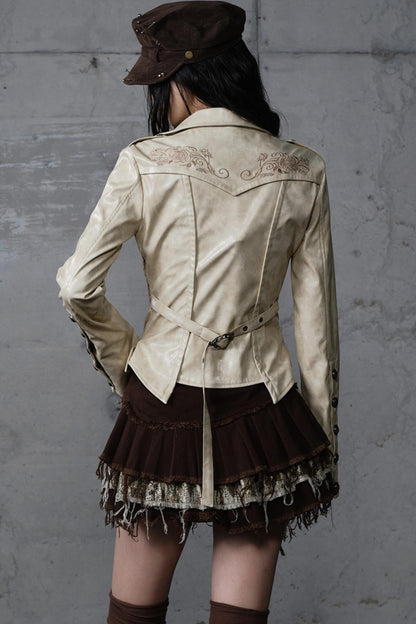 Embroidery Deconstructed  Short Leather Jacket