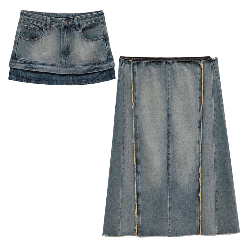 Detachable Retro Wash Denim Skirt