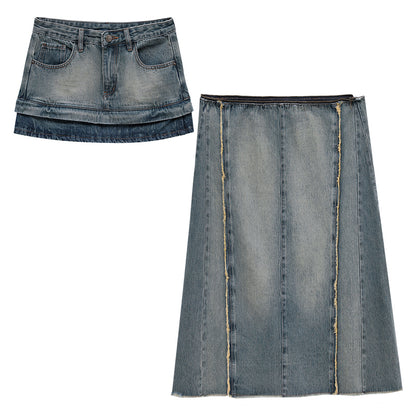 Detachable Retro Wash Denim Skirt