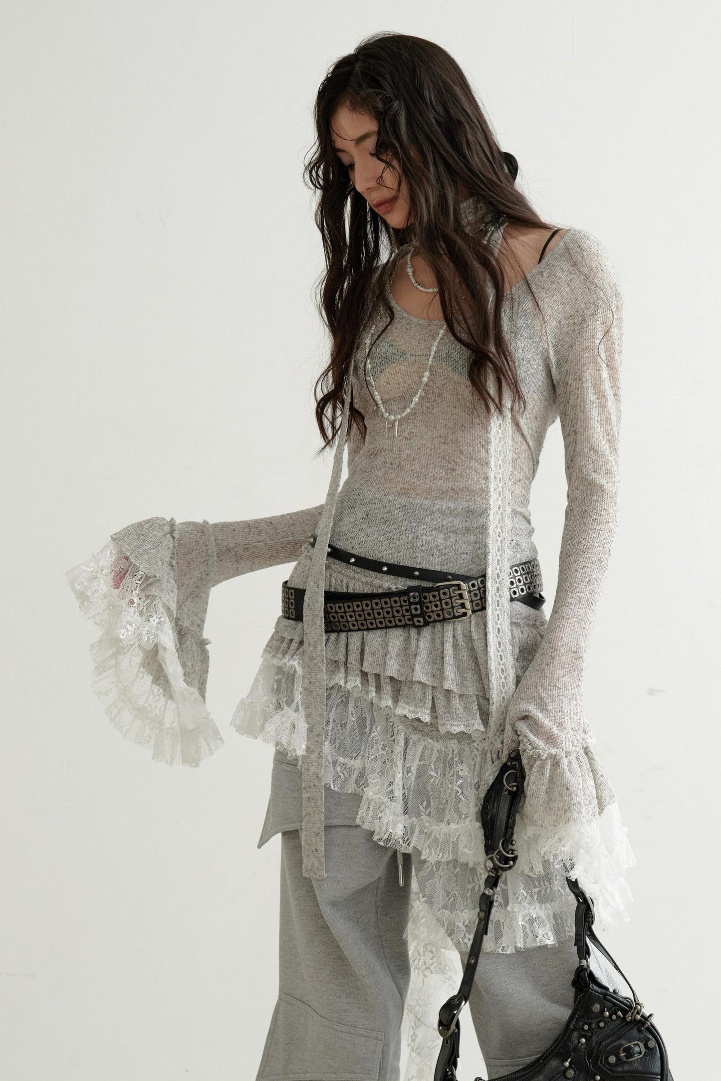 Lace Patchwork Irregular Knit Dress