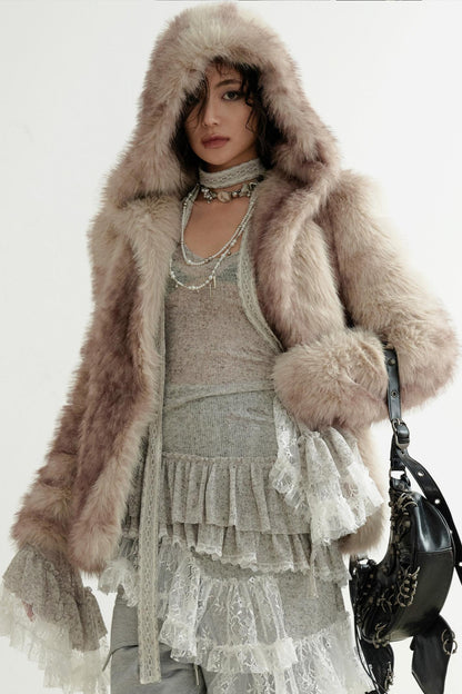 Faux Fur Hooded Short Jacket