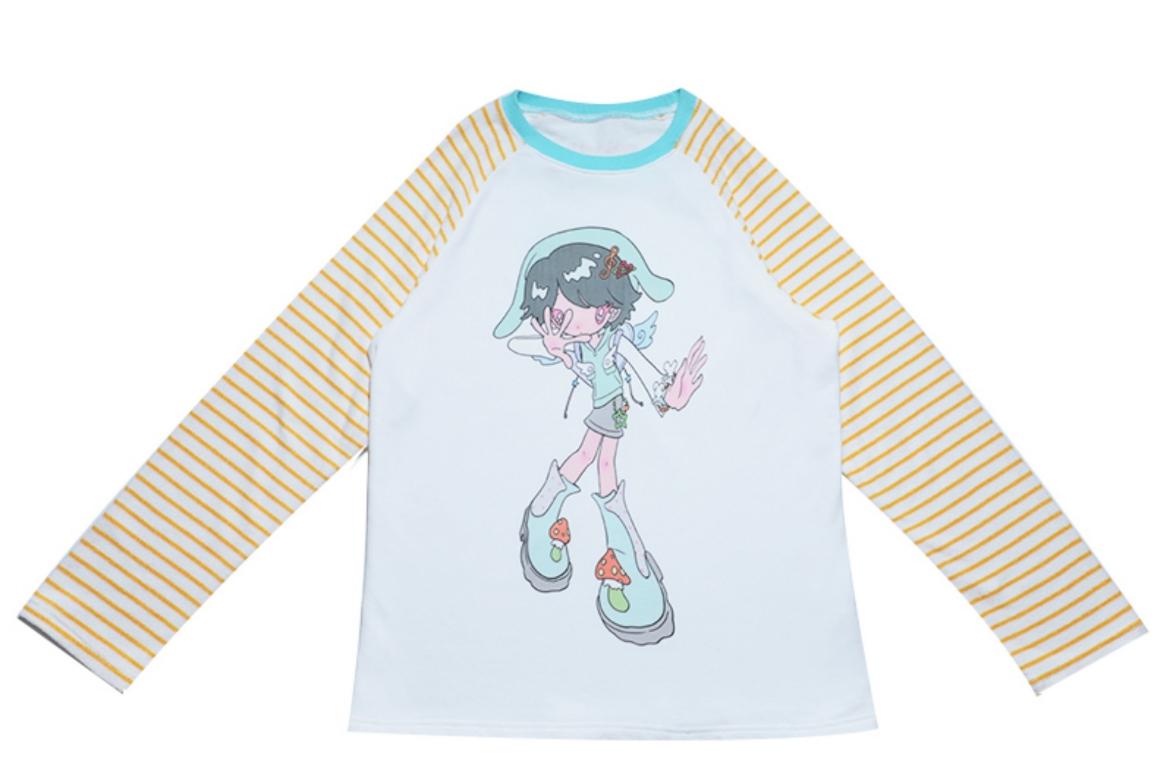 Cartoon Bird Stripe Raglan Sweatshirt